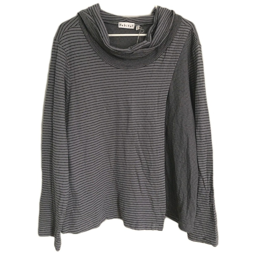 Habitat Shirt Women XL Gray Soft Stripe Cowl Neck Long Sleeve Knit Top NWT